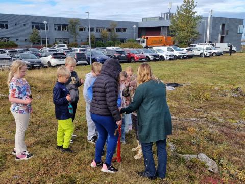 5.bekkur og umhverfisráð gróðursetja birkitré frá Yrkjusjóði